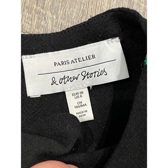 Paris Atlier & Other Stories - Black Floral Crew Neck - L/S - Shift Dress Sz 6 - Picture 5 of 6